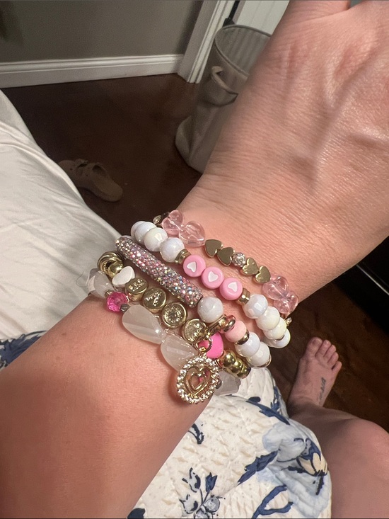 Erimish Jewelry - Erimish Pink, White & Gold Beaded Bracelet Stack